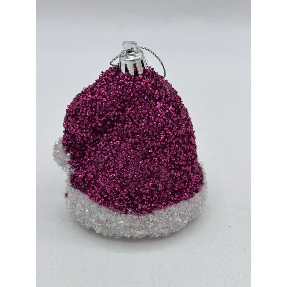 Santa Claus Hat Christmas Tree Ornament Pink Glitter 3.5